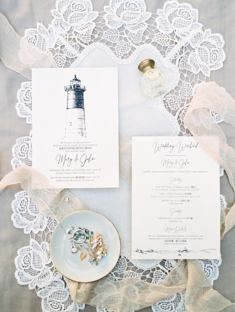 Lighthouse Sketch Invitation Suite, Chinese Wedding Invitation, Chinese Fusion Wedding, Wedding Invitations, Lighthouse Inn Cape Cod Wedding, West Dennis Massachusetts Wedding, Cape Cod Summer Wedding, Boston Wedding Photographer, Cape Cod Wedding Photographer, New England Wedding Photographer, Film Wedding Photography, Fine Art Wedding, Fine Art Film, Ball Photo Co