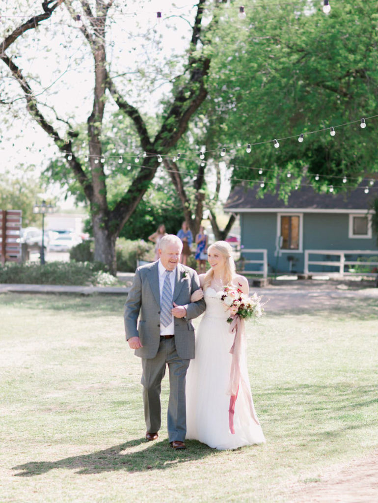 Bride with Father, Ceremony, Walking down the aisle, Spring Brunch Wedding at The Farm at South Mountain, Fine Art Wedding Inspiration, Spring Wedding Inspiration, Brunch Wedding, Ball Photo Co, Fine Art Wedding, Film Wedding Photography, Fine Art Film, The Farm at South Mountain, Phoenix Wedding Venues, Blush Ivory Green Wedding Palette, Morning Wedding, Phoenix Wedding Photographer, Arizona Wedding Photographer
