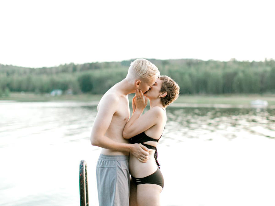 Bathing Suit Honeymoon Session, Honeymoon Session in Sunne Sweden, Sweden Sweetheart Session, Sunne Anniversary Session, Sweden Couple Session, Sweden Anniversary Session, Sweden Wedding Photographer, Lake Anniversary Session Europe, Fine Art Film, Film Honeymoon Session, Cute Couple Poses, Romantic Engagement Poses, Bride and Groom Poses, Film Photography, Short Hair Bride, Cancer Survivor, Swedish Groom, Europe Honeymoon Session, Europe Anniversary Session, Ball Photo Co