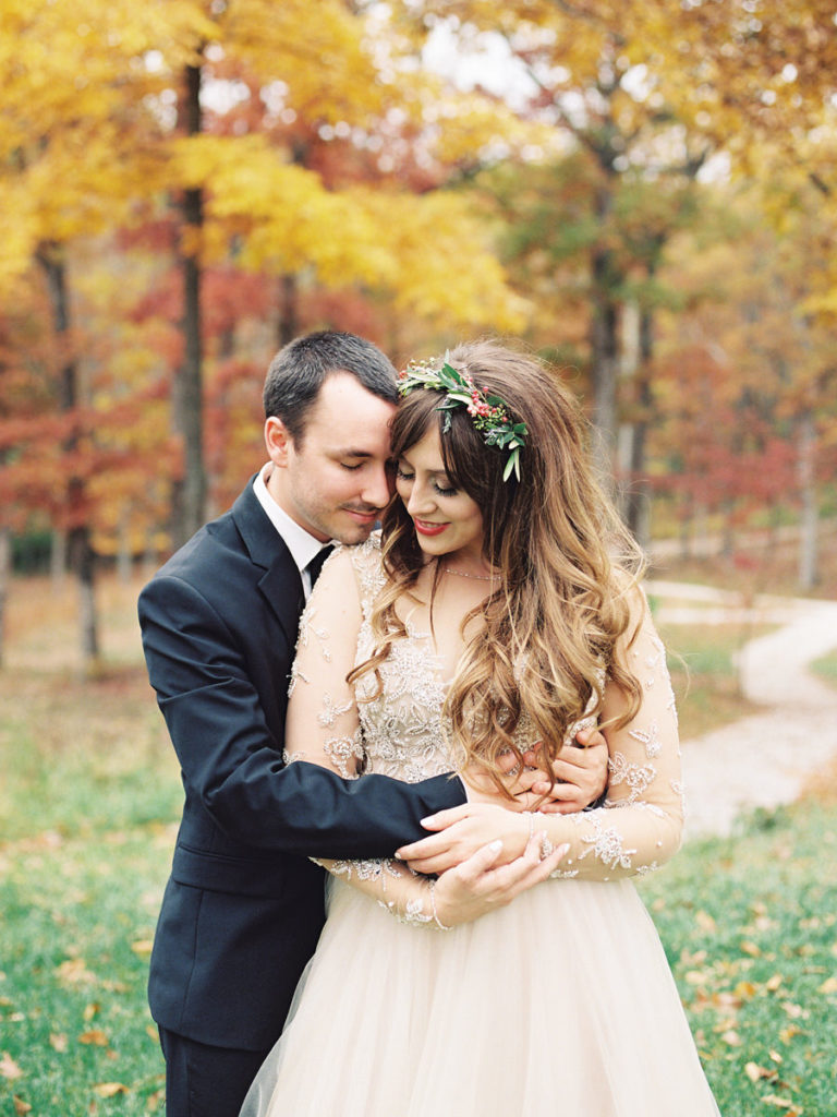 Romantic wedding pose, Must have wedding photos, Best bride and groom poses, Floral crown, Long curly bridal hair, Fine art bride, long sleeve beaded fine art wedding dress, Rainy Wedding Day, Silver Oaks Chateau Wedding, St Louis Wedding Photographer, Missouri Wedding Photographer, Film Wedding Photography, Fine Art Wedding, Destination Wedding Photographer, Ball Photo Co, Fall Wedding Inspiration, Castle Wedding Venue, Midwest Wedding, Old World Wedding Inspiration, Pentax 645N, Portra 800, Organic Berry Wedding, Berry tone color palette, Burgundy Forest Green Wedding
