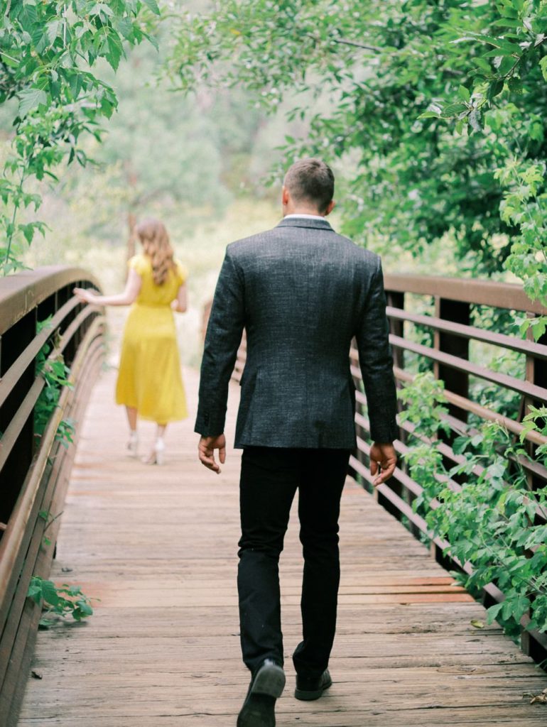 Sedona West Fork Trail Engagement Session, Sedona Mountain Engagement, Rainy Fall Engagement Session Inspiration, Light Brown Hair Styles, Yellow Engagement Dress, Engagement Outfit Inspiration, Mountain Hiking Trail Engagement Session, Ball Photo Co, Yellow Nordstrom Sun Dress, Film Engagement Session, Photos on Film, Wedding Photography on Film, Fine Art Film, Fine Art Engagement Session, Fine Art Bride & Groom
