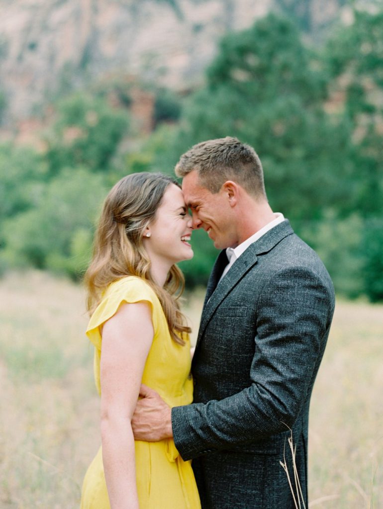 Sedona West Fork Trail Engagement Session, Sedona Mountain Engagement, Rainy Fall Engagement Session Inspiration, Light Brown Hair Styles, Yellow Engagement Dress, Engagement Outfit Inspiration, Mountain Hiking Trail Engagement Session, Ball Photo Co, Yellow Nordstrom Sun Dress, Film Engagement Session, Photos on Film, Wedding Photography on Film, Fine Art Film, Fine Art Engagement Session, Fine Art Bride & Groom