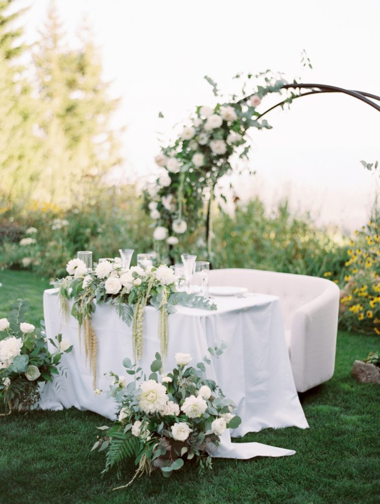 Outdoor Reception, Sweetheart Table, Repurposed Ceremony, Circular Ceremony Arch, Round Ceremony Arch, White Florals, Fine Art Garland, White Floral Installs, Fine Art Florals, Gorge Crest Vineyards Washington Wedding, Gorge Wedding Venues, Late Summer Wedding, Ball Photo Co, Film Wedding Photography, Fine Art Film, Fine Art Wedding, PNW Wedding Photographer, Portland Wedding Photographer, Washington Wedding Photographer, Destination Wedding, Intimate Small Wedding, Epic Views, Fun Wedding Photos, Film Wedding Photographer, Fine Art Bride, Anomalie Wedding Dress, High End Wedding, Green and White Wedding Color Palette, Soft Romantic Intimate Nostalgic Wedding, Loveseat Sweetheart Table