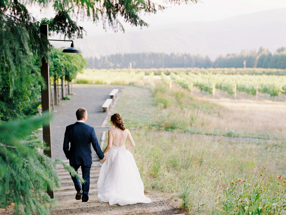 Open Back Wedding Dress, Bridal Updo, Braided Updo, Brunette Bride, Epic Views, Winery Wedding, Vineyard Wedding, Custom Wedding Dress, Bride and Groom Photos, Gorge Crest Vineyards Washington Wedding, Gorge Wedding Venues, Late Summer Wedding, Ball Photo Co, Film Wedding Photography, Fine Art Film, Fine Art Wedding, PNW Wedding Photographer, Portland Wedding Photographer, Washington Wedding Photographer, Destination Wedding, Intimate Small Wedding, Epic Views, Fun Wedding Photos, Film Wedding Photographer, Fine Art Bride, Anomalie Wedding Dress, High End Wedding, Green and White Wedding Color Palette, Soft Romantic Intimate Nostalgic Wedding